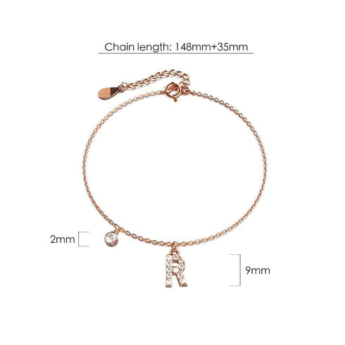 Solid 925 Sterling Silver Initial Crystal Personalised Alphabet Letter Bracelet Rose Gold Filled